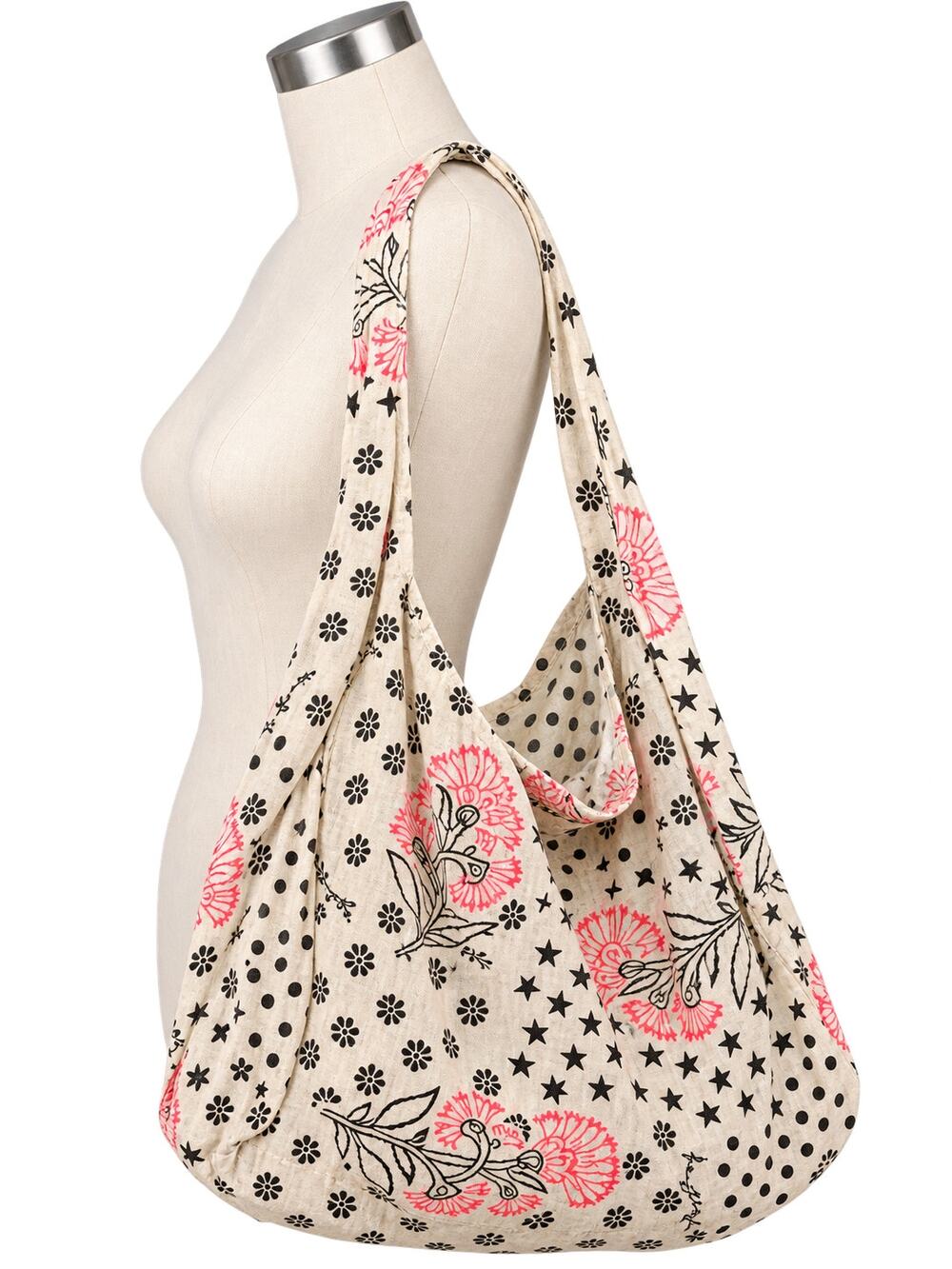 Free People Floral Star Gauze Tote Cream Pink Boho Slouchy Shoulder Bag